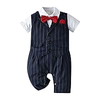 Boy Baptism Romper White Shirt Bowtie Tuxedo Jumpsuit Overall Romper For 3Months To 18Months Summer Romper for Baby Boy