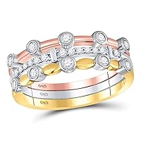 The Diamond Deal 10kt Tri-Tone Gold Womens Round Diamond 3-Piece Stackable Band Ring Set 1/3 Cttw