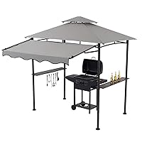 Double Tiered Grill Gazebo 5x8, Outdoor BBQ Patio Canopy Tent with Stretchable Side Awning (Light Grey)