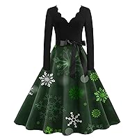 Christmas Dresses for Women Plus Size Hepburn Dresses 2023 Trendy Long Sleeve Vintage 1950s A-Line Cocktail Dress
