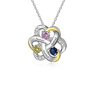 10K/14K/18K Gold Diamond Personalized Name Heart Necklace with 1-4 Birthstones Real Diamond Engraved 1-4 Names Pendant Jewelry Gift for Mom