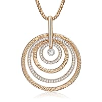 Ouran Circle Pendant Necklace for Women,Rose Gold or Silver Long Chain Necklace with Crystal for Friends Gift