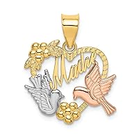 14k Two-tone Gold Madre in Heart with Doves Tri-color Charm