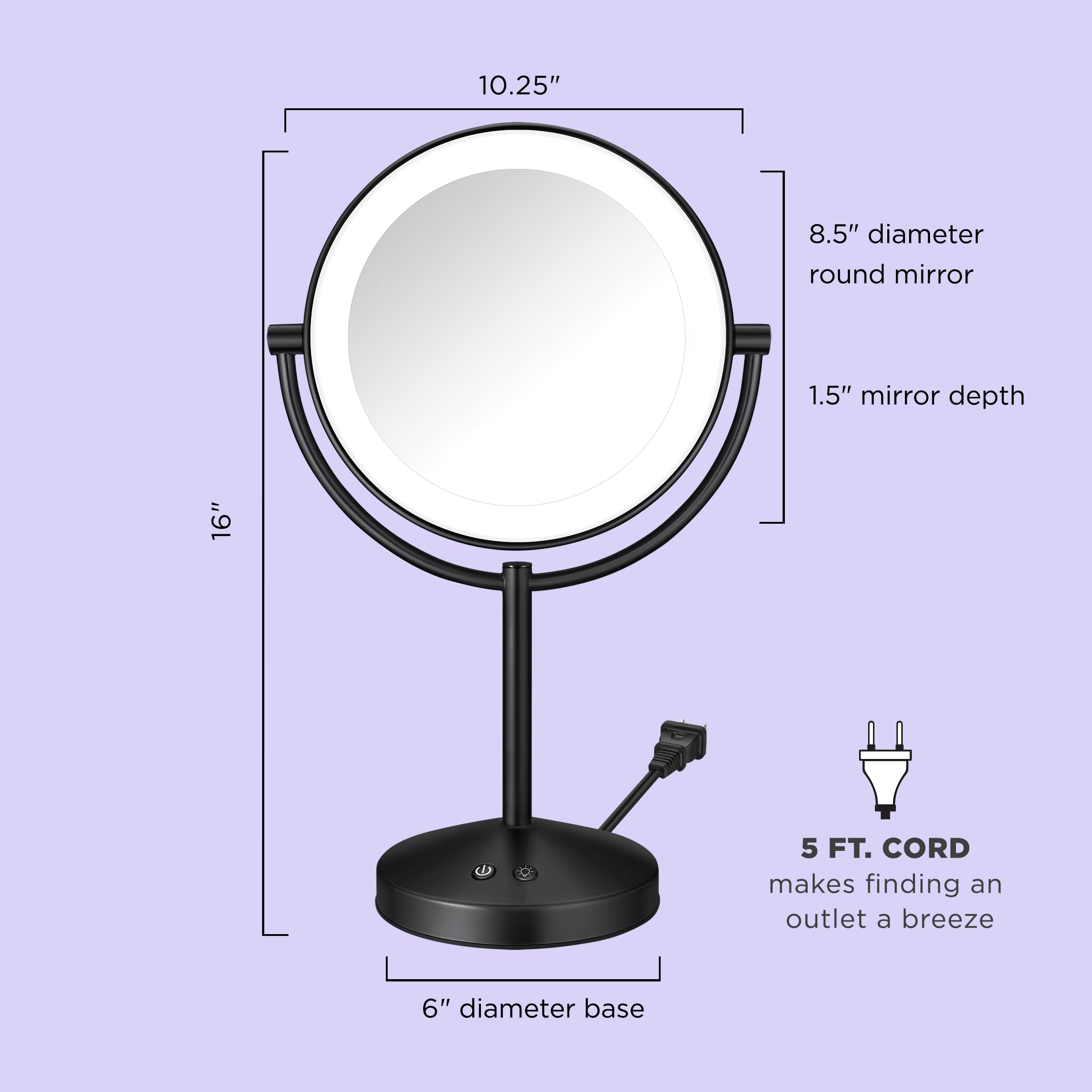 Conair Lighted Makeup Mirror, LED Vanity Mirror, 1X/10x Magnifying Mirror, Corded in Matte Black Finish