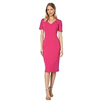 Maggy London Women's Scallop Trim V-Neck and Short Sleeve Desk to Dinner Office Workwear Event Occasion Guest of