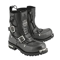 Milwaukee Leather MBM9076 Men’s Black 'Tactical' Logger Leather Boots with Buckle Enhancement - 9.5