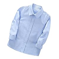 Girls Coats Dressy Casual 2023 2024 Toddler Boys Button Blouse Shirt Long Sleeve Solid Color Tops Tees Gentleman's School Uniform T-Shirts Blue 140