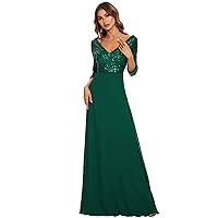 Ever-Pretty Women's Elegant V-Neck Long Sleeve Sequin Maxi Evening Dresses Prom Gowns 00751