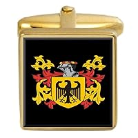 Sinclair Scotland Family Crest Surname Coat of Arms Gold Cufflinks Engraved Box