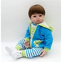 Angelbaby Doll Reborn Toddlers Dolls Boy 24 inch That Look Real Cute Weighted Body Eyes Open Reborn Baby Snuggle Cuddly Soft Slicone Vinyl Toys with Frog Outfit