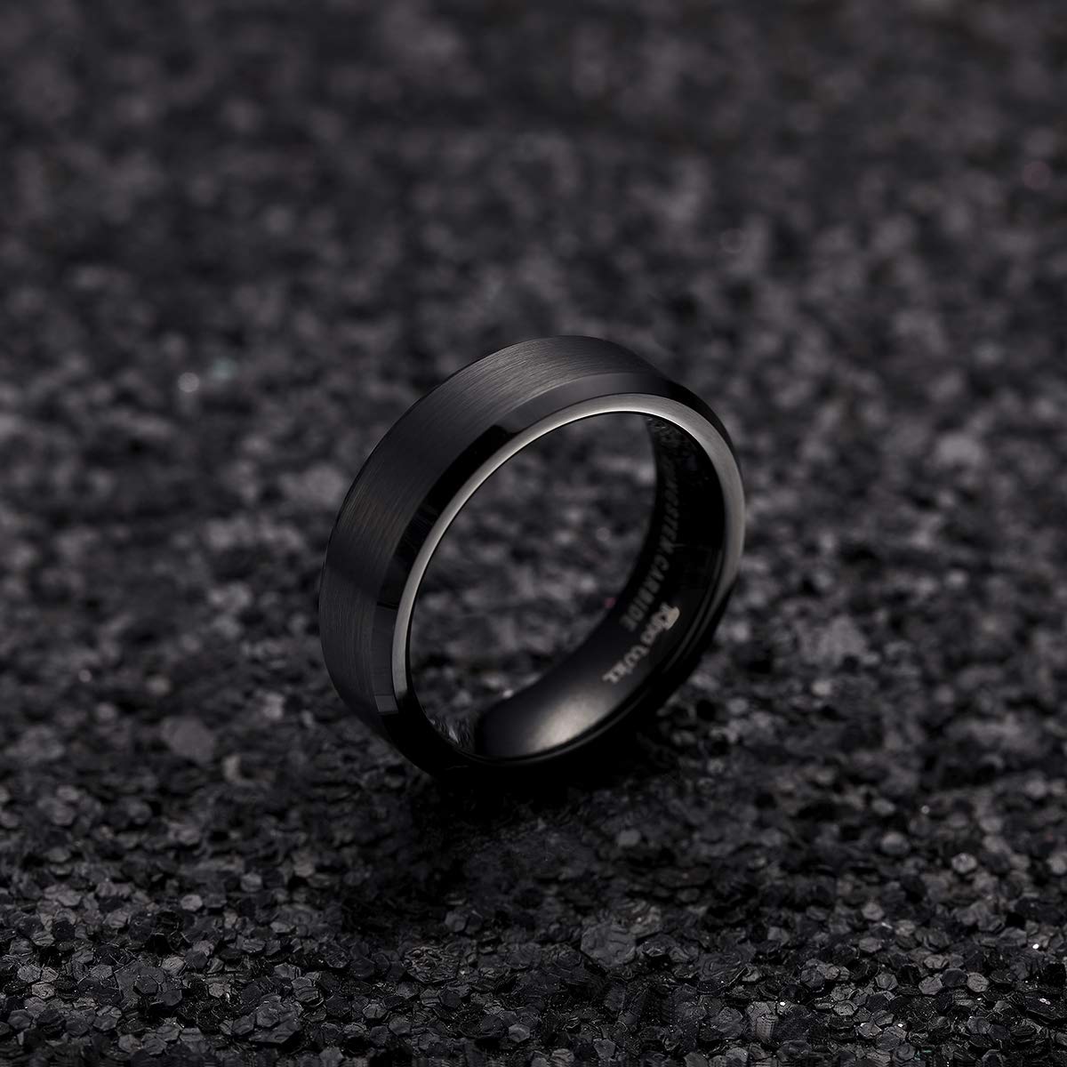 King Will Basic 6mm 7mm 8mm 9mm 10mm Men Wedding Black/Silver Tungsten Ring Matte Finish Beveled Polished Edge Comfort Fit