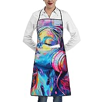 Flower Print Cooking Aprons Grilling Bbq Kitchen Apron Bib Waterdrop Resistant With Pockets For Chef