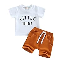 Toddler Baby Boy Summer Clothes Little Dude T-shirt Short Sleeve Tops Solid Color Short Set Infant 2Pcs Outfits