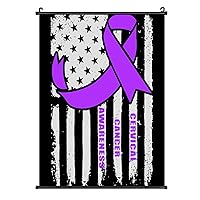 Cervical Cancer Awareness American Flag Wall Hanging Scroll Poster Wall Art Print Artwork Canvas Painting Picture Decor for Home Living Room Bedroom