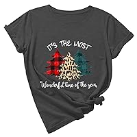 It's The Most Wonderful Time of The Year Christmas T-Shirt Women Leopard Buffalo Plaid Xmas Trees Print Short Sleeve Shirts