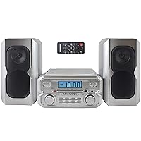 Magnavox MM435M-SL 3-Piece Compact CD Shelf System with Digital FM Stereo Radio, Bluetooth Wireless Technology, and Remote Control in Silver | LCD Display | AUX Port Compatible | 2022 Version |