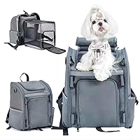 Expandable Pet Carrier Backpack for Cat and Small Medium Puppy Dog, Fits up to 13 lbs, Airline-Approved Foldable and Detachable Backpack with Safety Leash and Lock Zipper (Grey)