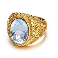 10K 14K 18K Solid Gold 2ct Mens Aquamarine Ring Oval Cut Aquamarine Engagement Rings for Men Best Gift for Husband Boyfriend Dad Size #4-15