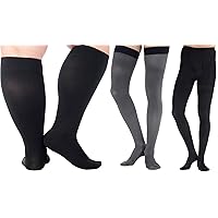 (3 Pairs) Graduated Opaque Compression Pantyhose 20-30mmHg for Men - Firm Compression Tights for Circulation - High Waist Support Stockings Hose - Black & Gray & Black