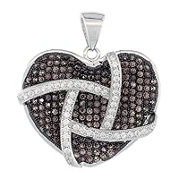 Sterling Silver Micro Pave Cubic Zirconia Caged Heart Pendant White & Brown Stones
