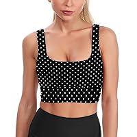 Polka Dots Black and White Women's Sports Bras Workout Yoga Bra Padded Fitness Crop Tank Tops