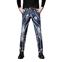 Light Luxury Men's Slim Fit Patchwork Blue Jeans Nightclub Performer Fashion Jeans Sexy Street Jeans