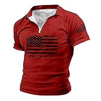 American Flag Patriotic 1776 Shirt for Men Short Sleeve Quarter Zipper Distressed Muscle Polo Shirts Independence Day T-Shirt