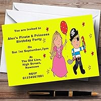 Yellow Pirate And Princess Theme Personalized Birthday Party Invitations