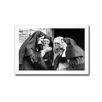 Canvas Artwork Home Decor Nuns Smoking Print Smoking Nuns Vintage Photo Print Black and White Photo Museum Quality Photo Art Print Wall Art Funny Art Suitable for Living Room Bedroom Office 12x18inch-without Frame