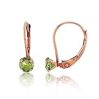 14K Solid Rose Gold 6mm Round Natural Peridot Birthstone Leverback Earrings For Women