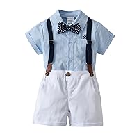 Baby Boys Gentleman Shorts Sets, Infant Outfits Suits, Shirt+Shorts+Bow Tie+Suspenders