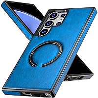 for Samsung Galaxy S24 Ultra Magsafe Case, Strong Metal Ring Compatible with Magsafe, Luxury Slim Fit & Soft Grip Protective Cover for Samsung Galaxy S24 Ultra Leather Case - Royal Blue