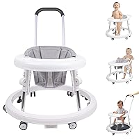 Baby Walker with Wheels, 3 in 1 Activity Center with Mute Wheels Anti-Rollover, 9-Gear Height Adjustable Foldable Baby Walker for Boys and Girls from 6-18 Months with Push Handle, Footrest