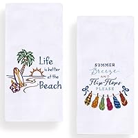 Summer Beach Kitchen Dish Towels, 18 x 28 Inch Life is Better at The Beach Summer Tea Towels for Cooking Baking Set of 2