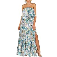 Dokotoo Womens Strapless Dresses Casual Summer High Waist Side Split Flowy Boho Maxi Dress