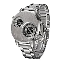 IEason,New Mens Stainless Steel Date Military Sport Quartz Analog Wrist Watch (Silver)