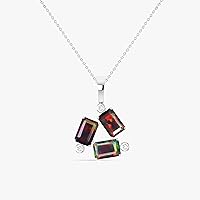 Three Baguette Ethiopian Opal Gemstone Pendant Necklace for Women, Gold Necklace for Women, Gift for Her Gemstone Jewelry