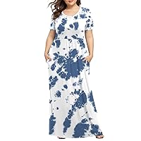 LONGYUAN Women's Plus Size Casual Dresses Short Sleeve Maxi Dress XL-6XL with Pockets