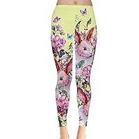 CowCow Womens Bunny Rabbits Easter Eggs Floral Pattern Stretchy Leggings, XS-5XL