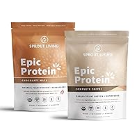 Sprout Living Epic Protein Bundle - Chocolate Maca & Complete Coffee (20g Organic Plant-Based Protein Powder, Vegan, Gluten Free, Superfoods) | 1lb, 12 Servings