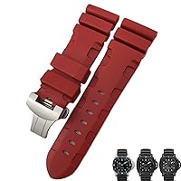 Nature Rubber 26mm Watch Band for Panerai Submersible Luminor PAM Black Blue Red Orange Strap Butterfly Clasp (Color : Red Butterfly, Size : 26mm B Pin)