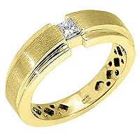 14k Yellow Gold Mens Solitaire Princess Cut (Square) Diamond Ring .33 Carats
