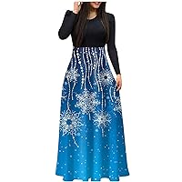 Christmas Skirts for Women Women's Casual Christmas Print Round Neck Long Sleeve Oversized Oversized Dresses