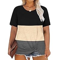 DOLNINE Women's Plus Size Knotted Tops Short Sleeve Tees Casual Tunics Blouses