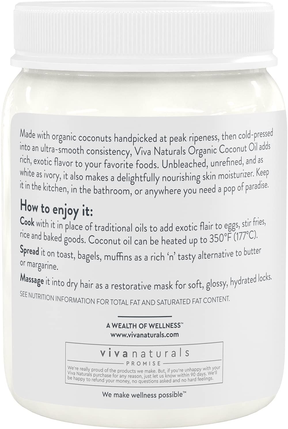 Organic Coconut Oil - Unrefined and Cold-Pressed, Natural Hair Oil, Skin Oil and Cooking Oil with Fresh Flavor, Non-GMO Extra Virgin Coconut Oil (Aceite de Coco), USDA Organic, 54 oz