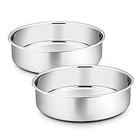 P&P CHEF 8 Inch Cake Pan Set, 2-Pieces Stainless Steel Round Oven Baking Pans for Birthday Wedding, Heavy Duty & Non Toxic, Mirror Polished & Dishwasher Safe