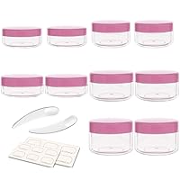 10 Pieces Small Travel Containers, 3/5/10/15/20 Gram Size Travel Jars, Cosmetic Travel Size Containers for Lotions and Creams, Plastic Sample Containers Jars with 12pcs Labels, 2pcs Mini Spatula