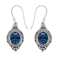 Multi Choice Oval Shape Gemstone 925 Sterling Silver Antique Dangle Drop Vintage Boho Earring (london-blue-topaz)