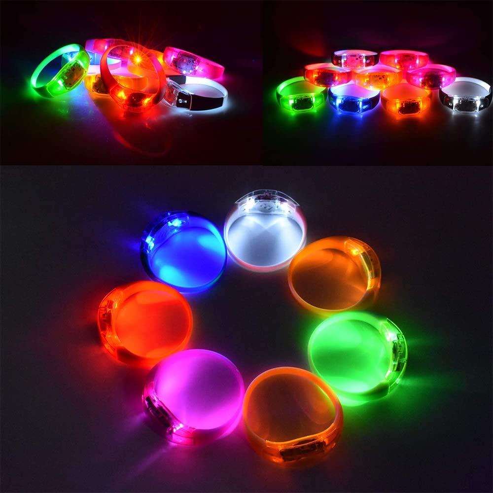 Voice Activated Sound Control LED Flashing Bracelet Wristband Bangle for Christmas Party Favors, 10Pcs