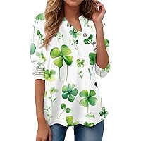 St. Patrick's Day Women Plus Size Tunic Tops Fashion Holiday Print Button Up Long Sleeve Shirts Sexy Tees Blouses